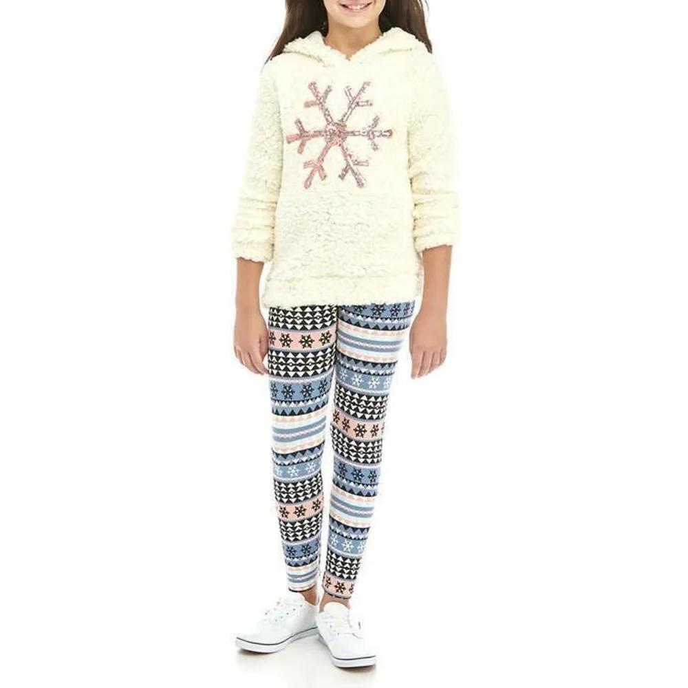 Girls‎ 14 16 2 Piece Outfit Set Sherpa Hoodie Sweatshirt and Leggings Snowflake